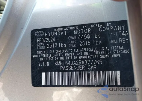 2024 Hyundai Sonata Sel из США, поврежденный, VIN KMHL64JA2RA377765